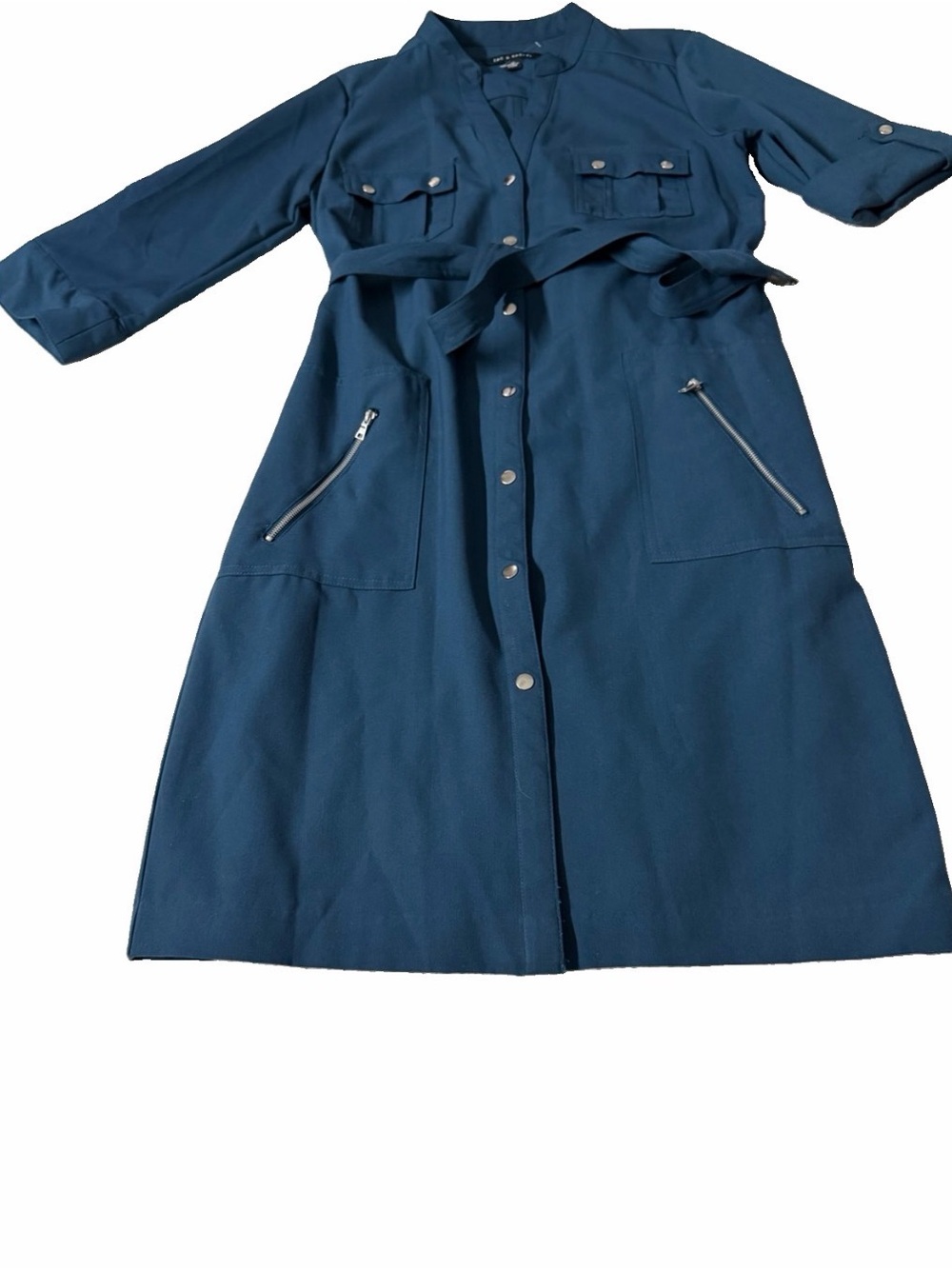 Zac & Rachel Button-Front Belted Shirt Dress in Deep Teal Blue size 10